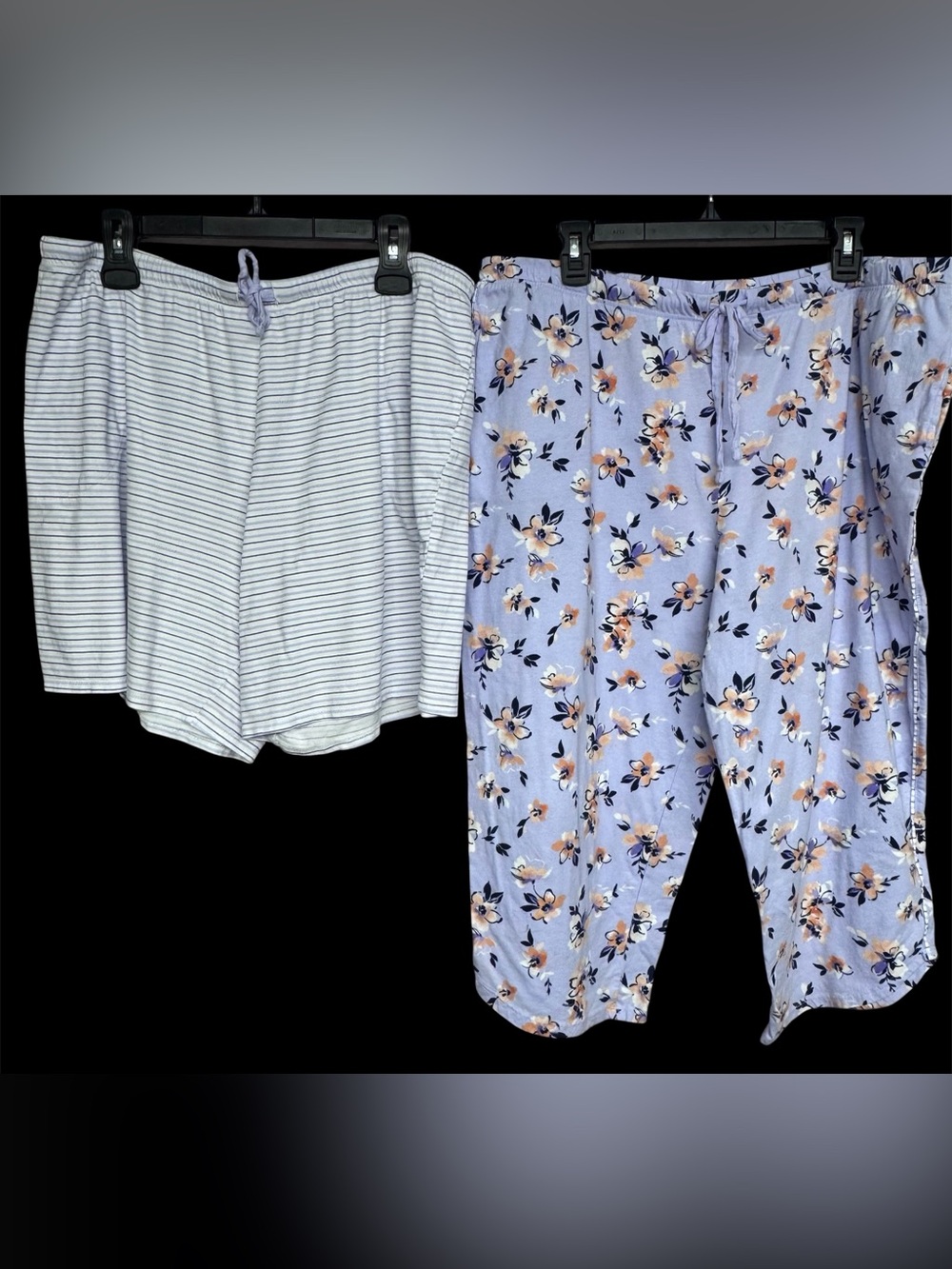Carole Hochman Striped Pajama Shorts & Floral Print Lounge Capri Pants Size XL
